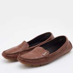 Pre Owned Gucci Dark Brown Leather Slip On Loafers Size 39