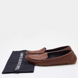Pre Owned Gucci Dark Brown Leather Slip On Loafers Size 39