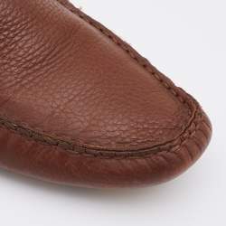 Pre Owned Gucci Dark Brown Leather Slip On Loafers Size 39