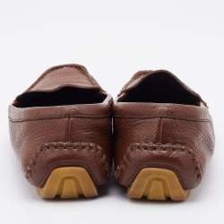 Pre Owned Gucci Dark Brown Leather Slip On Loafers Size 39
