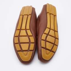 Pre Owned Gucci Dark Brown Leather Slip On Loafers Size 39