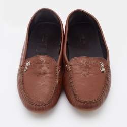 Pre Owned Gucci Dark Brown Leather Slip On Loafers Size 39