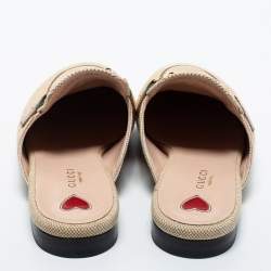 مملوكة مسبقًا Gucci Beige Canvas Vintage Charlotte Web Princetown Flat Mules Size 38.5 