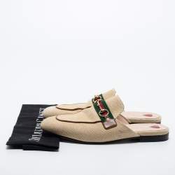 مملوكة مسبقًا Gucci Beige Canvas Vintage Charlotte Web Princetown Flat Mules Size 38.5 