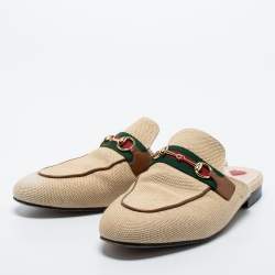 مملوكة مسبقًا Gucci Beige Canvas Vintage Charlotte Web Princetown Flat Mules Size 38.5 