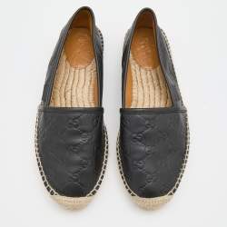 Pre Owned Gucci Black Guccissima Leather Pilar Espadrille Flats Size 38.5