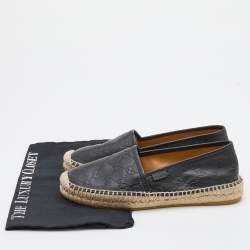 Pre Owned Gucci Black Guccissima Leather Pilar Espadrille Flats Size 38.5
