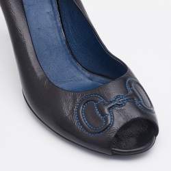 Gucci Black Leather Horsebit Embroidered Peep Toe Pumps Size 39