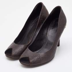 مملوكة مسبقًا Gucci Dark Brown Guccissima Leather Peep Toe Pumps Size 36