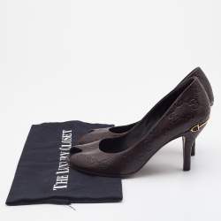 مملوكة مسبقًا Gucci Dark Brown Guccissima Leather Peep Toe Pumps Size 36