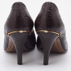 مملوكة مسبقًا Gucci Dark Brown Guccissima Leather Peep Toe Pumps Size 36