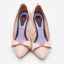 Pre Owned Gucci Light Pink Patent Leather Sadie Spike Accents Pumps Size 37