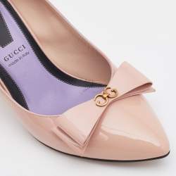 Pre Owned Gucci Light Pink Patent Leather Sadie Spike Accents Pumps Size 37
