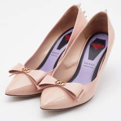 Pre Owned Gucci Light Pink Patent Leather Sadie Spike Accents Pumps Size 37