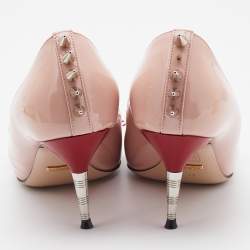 Pre Owned Gucci Light Pink Patent Leather Sadie Spike Accents Pumps Size 37
