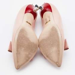 Pre Owned Gucci Light Pink Patent Leather Sadie Spike Accents Pumps Size 37