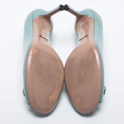 Pre Owned Gucci Light Blue Patent Leather Horsebit Peep Toe Pumps Size 38.5