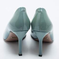 Pre Owned Gucci Light Blue Patent Leather Horsebit Peep Toe Pumps Size 38.5
