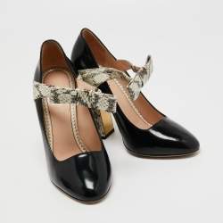 Gucci Tricolor Leather and Snakeskin Nimue Mary Jane Pumps Size 37