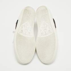 Pre Owned Gucci White Leather Crystal Embellished Arrow Ace Sneakers Size 37.5