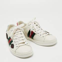 Pre Owned Gucci White Leather Crystal Embellished Arrow Ace Sneakers Size 37.5