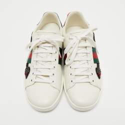 Pre Owned Gucci White Leather Crystal Embellished Arrow Ace Sneakers Size 37.5