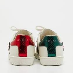 Pre Owned Gucci White Leather Crystal Embellished Arrow Ace Sneakers Size 37.5