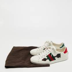 Pre Owned Gucci White Leather Crystal Embellished Arrow Ace Sneakers Size 37.5