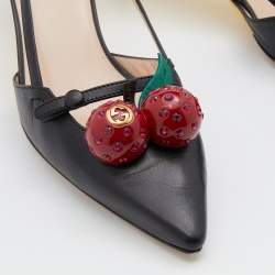 Pre Owned Gucci Black Leather Unia Cherry Bamboo Heel Pointed Toe Pumps Size 38