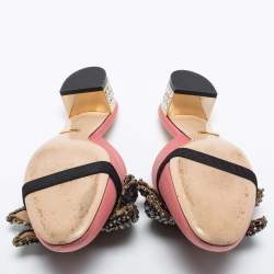 Pre Owned Gucci Pink Satin Crystal Embellished Bow Mules Size 37.5
