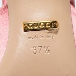 Pre Owned Gucci Pink Satin Crystal Embellished Bow Mules Size 37.5