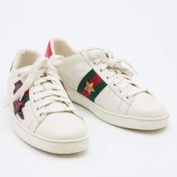 Gucci White Leather Ace Web Detail Lighting Bolt Embroidered Low Top Sneakers Size 40