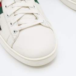Gucci White Leather Ace Web Detail Lighting Bolt Embroidered Low Top Sneakers Size 40