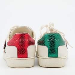 Gucci White Leather Ace Web Detail Lighting Bolt Embroidered Low Top Sneakers Size 40
