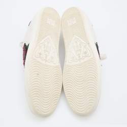 Gucci White Leather Ace Web Detail Lighting Bolt Embroidered Low Top Sneakers Size 40