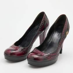 Gucci Black/Red Two-Tone Brogue Leather Platform Pumps Size 40.5