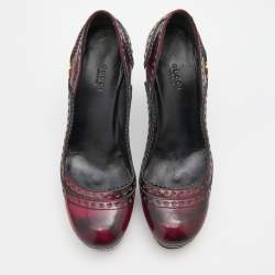 Gucci Black/Red Two-Tone Brogue Leather Platform Pumps Size 40.5