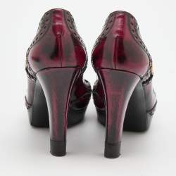 Gucci Black/Red Two-Tone Brogue Leather Platform Pumps Size 40.5