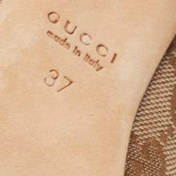 مملوكة مسبقًا Gucci Brown/Beige GG Canvas Hollywood Horsebit Platform Peep Toe Pumps Size 37