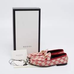 Pre Owned Gucci Red GG Canvas Jordaan Horsebit Loafers Size 35.5