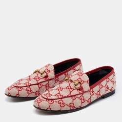 Pre Owned Gucci Red GG Canvas Jordaan Horsebit Loafers Size 35.5