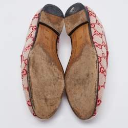 Pre Owned Gucci Red GG Canvas Jordaan Horsebit Loafers Size 35.5