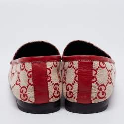 Pre Owned Gucci Red GG Canvas Jordaan Horsebit Loafers Size 35.5