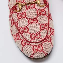 Pre Owned Gucci Red GG Canvas Jordaan Horsebit Loafers Size 35.5