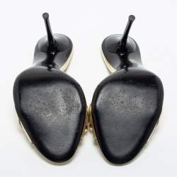 مملوكة مسبقًا Gucci Gold Leather Horsebit Open Toe Slide Sandals Size 37.5