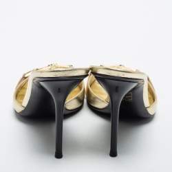 مملوكة مسبقًا Gucci Gold Leather Horsebit Open Toe Slide Sandals Size 37.5