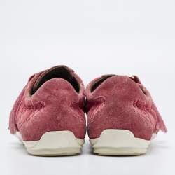 Pre Owned Gucci Pink Guccissima Suede Velcro Low Top Sneakers Size 38.5 