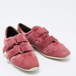 Pre Owned Gucci Pink Guccissima Suede Velcro Low Top Sneakers Size 38.5 