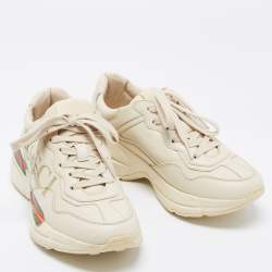 Pre Owned Gucci Beige Leather Rhyton Sneakers Size 35