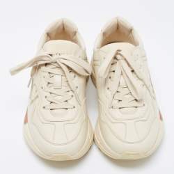 Pre Owned Gucci Beige Leather Rhyton Sneakers Size 35
